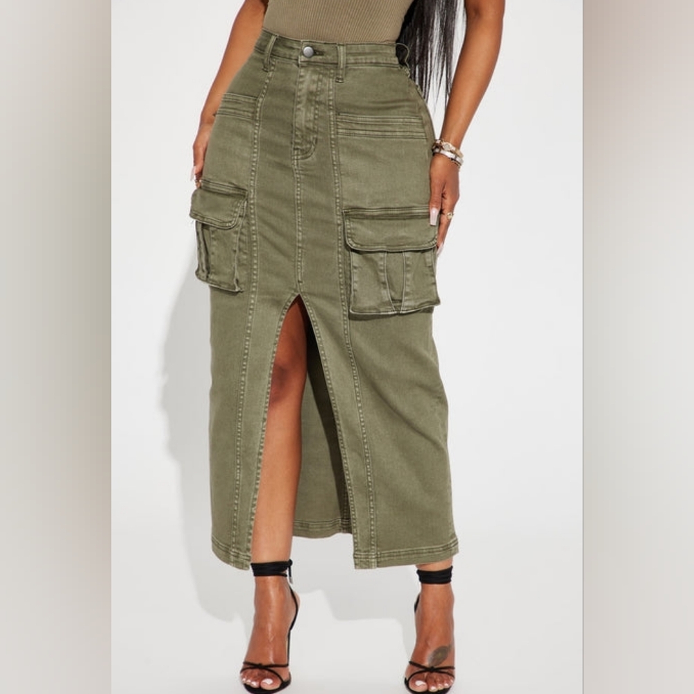 Fashion Nova Khaki Maxi Skirt